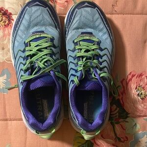 Hoka Clifton 4 Athletic Shoes in Blue and Green